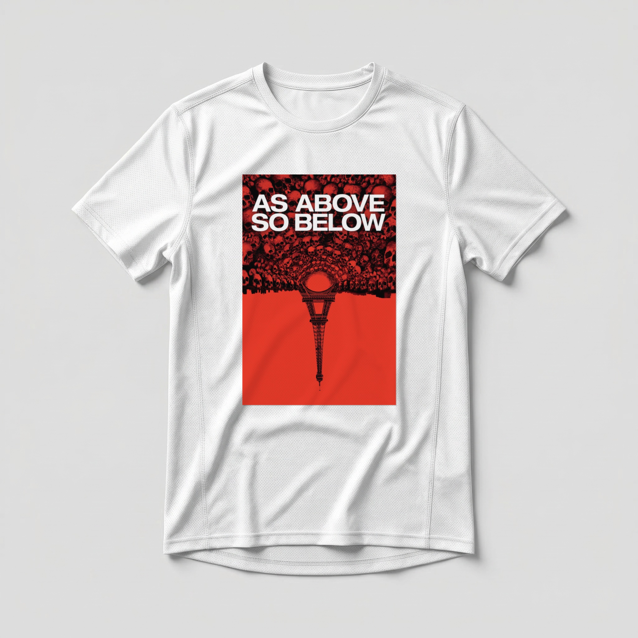 Camiseta_dry_fit_branco_camarada_do_alem_-_As_Above_So_Below_As_above_so_below_-_nas_profundezas_do_medo | As Above So Below (As above so below - nas profundezas do medo)