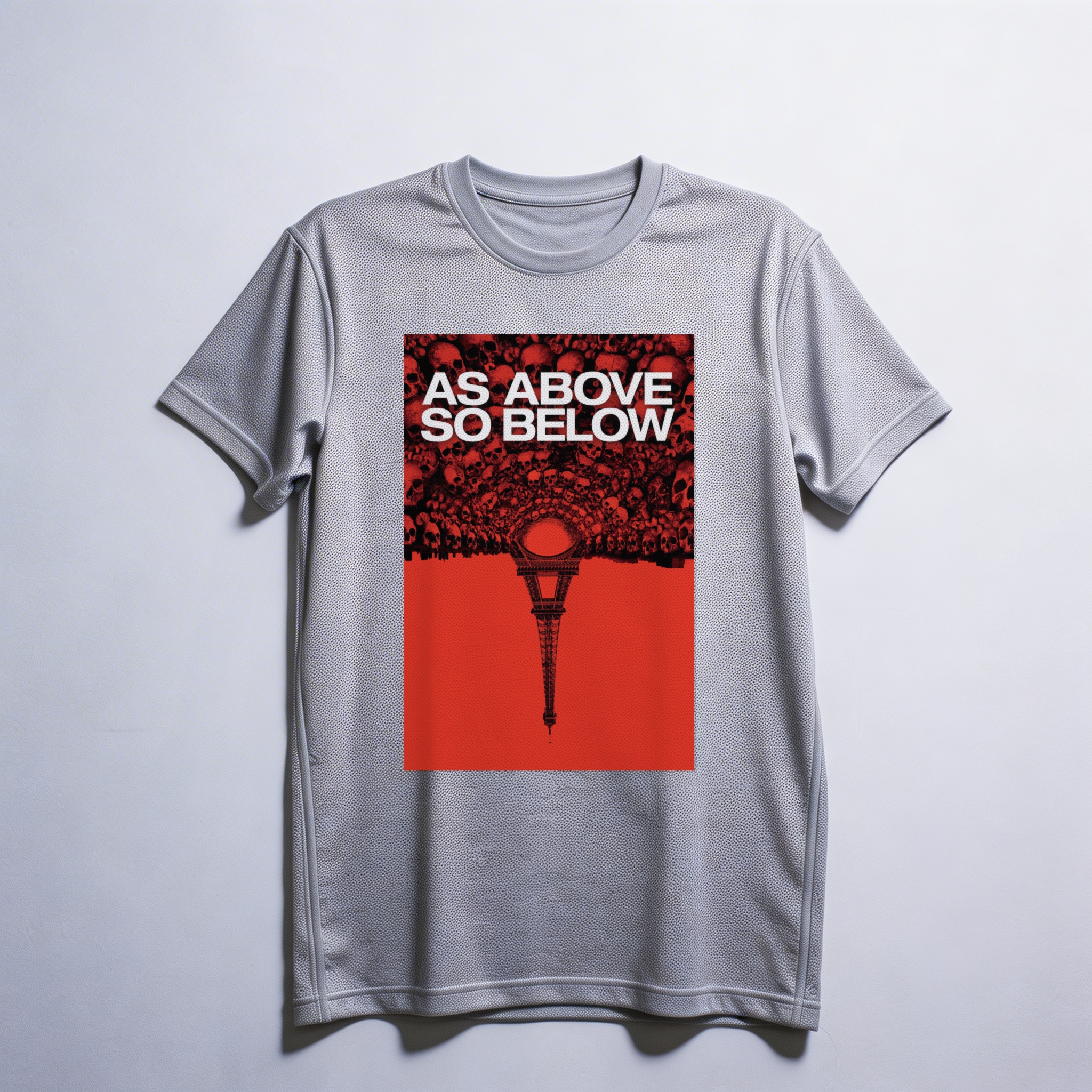 Camiseta_dry_fit_cinza_claro_camarada_do_alem_-_As_Above_So_Below_As_above_so_below_-_nas_profundezas_do_medo | As Above So Below (As above so below - nas profundezas do medo)