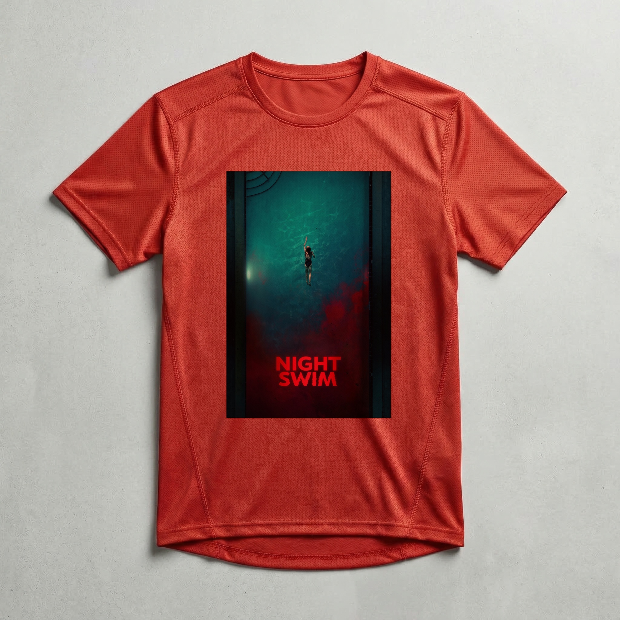Camiseta_dry_fit_vermelho_camarada_do_alem_-_Night_Swim_A_piscina | Night Swim (A piscina)
