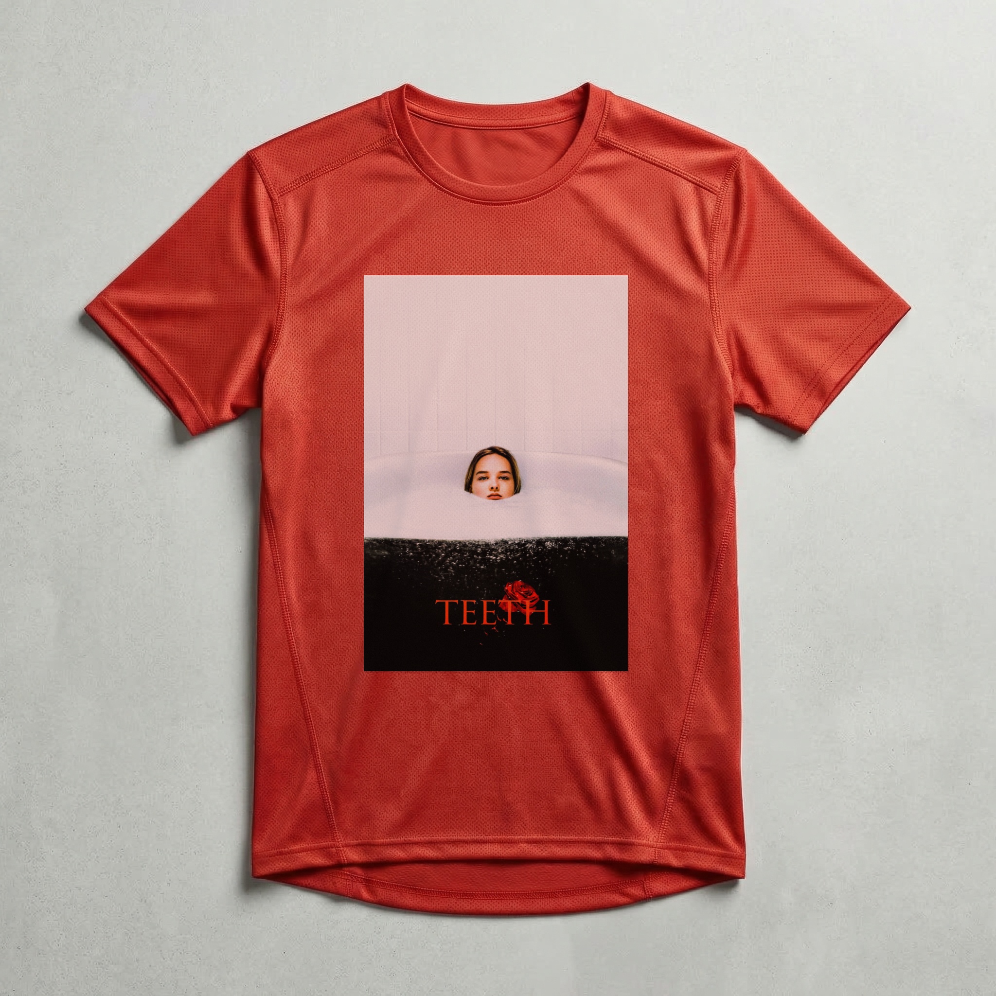 Camiseta_dry_fit_vermelho_camarada_do_alem_-_Teeth_Teeth_-_o_dente_da_vinganca | Teeth (Teeth - o dente da vingança)