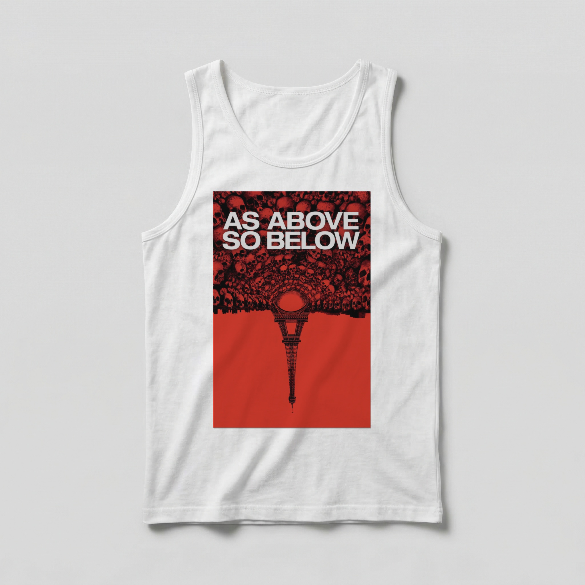 Camiseta_regata_branco_camarada_do_alem_-_As_Above_So_Below_As_above_so_below_-_nas_profundezas_do_medo | As Above So Below (As above so below - nas profundezas do medo)
