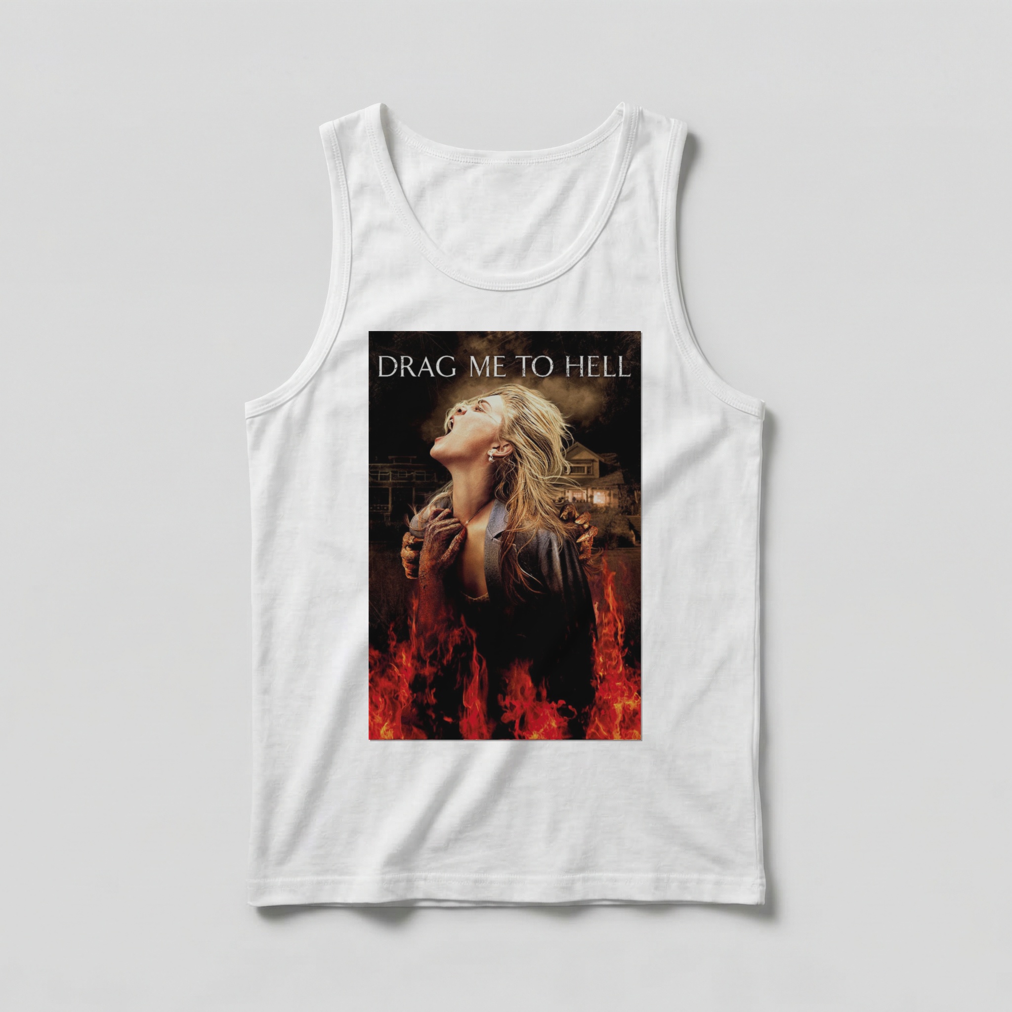 Camiseta_regata_branco_camarada_do_alem_-_Drag_Me_to_Hell_Arraste-me_para_o_inferno | Drag Me to Hell (Arraste-me para o inferno)