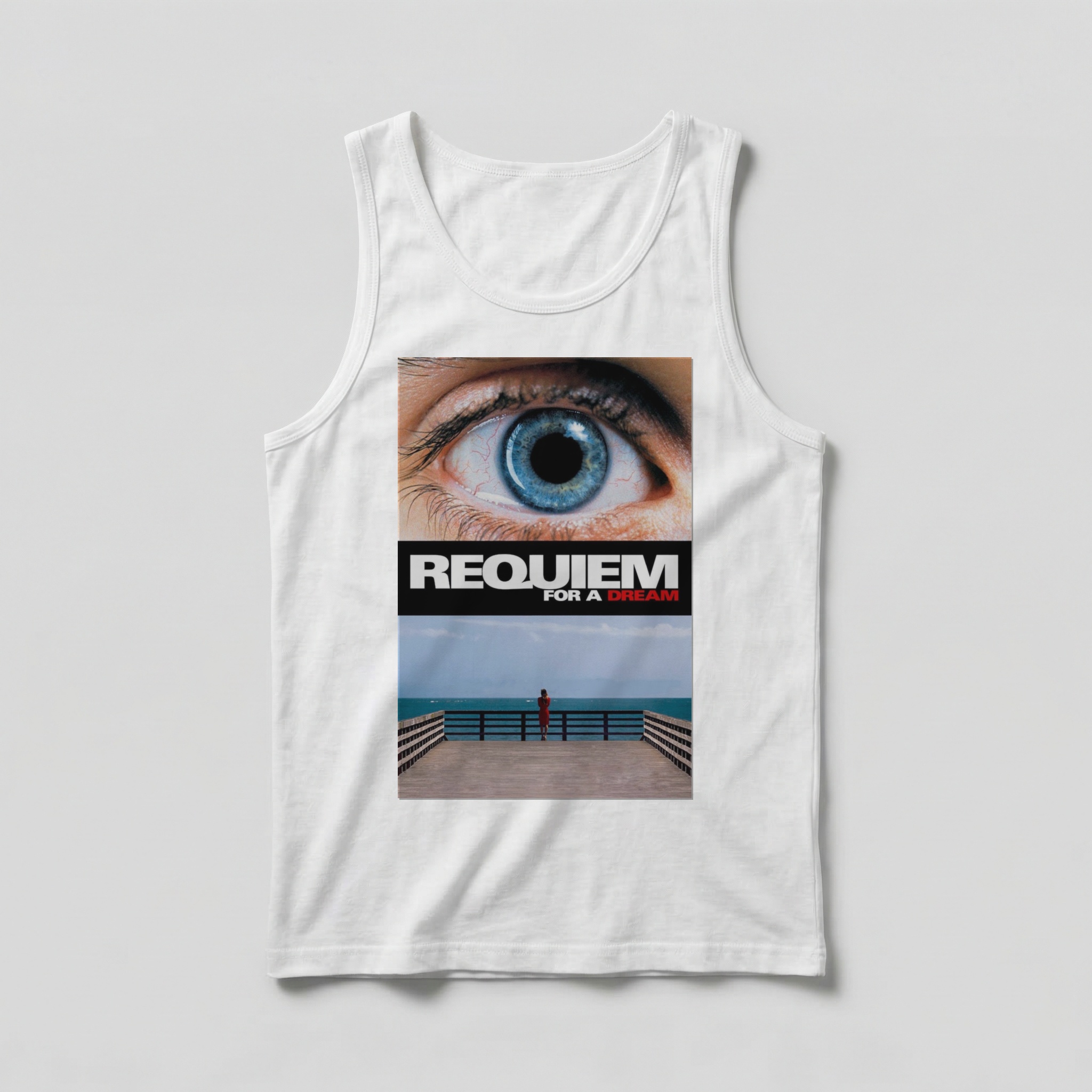 Camiseta_regata_branco_camarada_do_alem_-_Requiem_for_a_Dream_Requiem_para_um_sonho | Requiem for a Dream (Réquiem para um sonho)