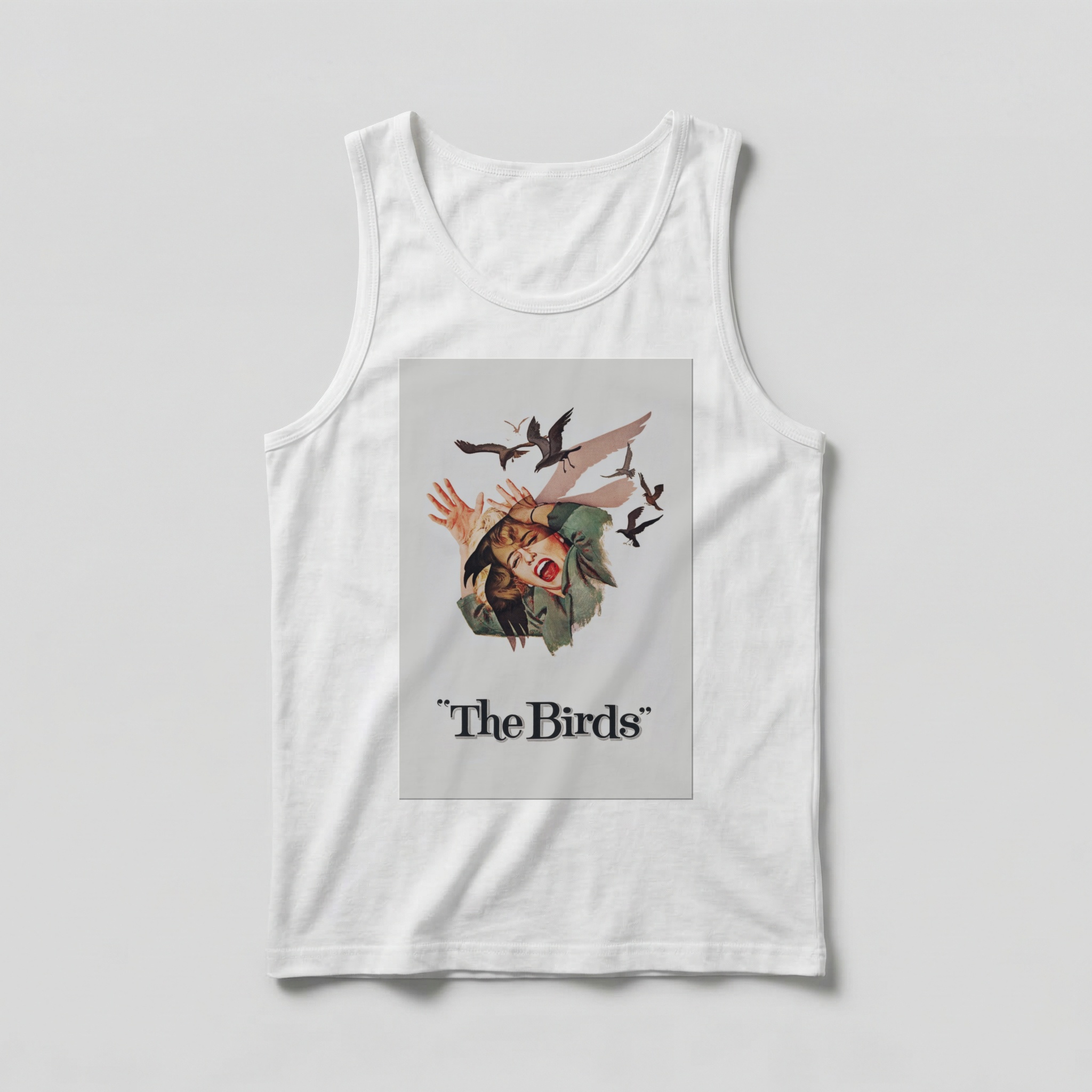 Camiseta_regata_branco_camarada_do_alem_-_The_Birds_Os_passaros | The Birds (Os pássaros)