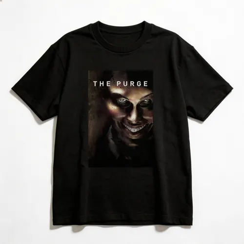 Camiseta oversized preta com estampa do filme The Purge